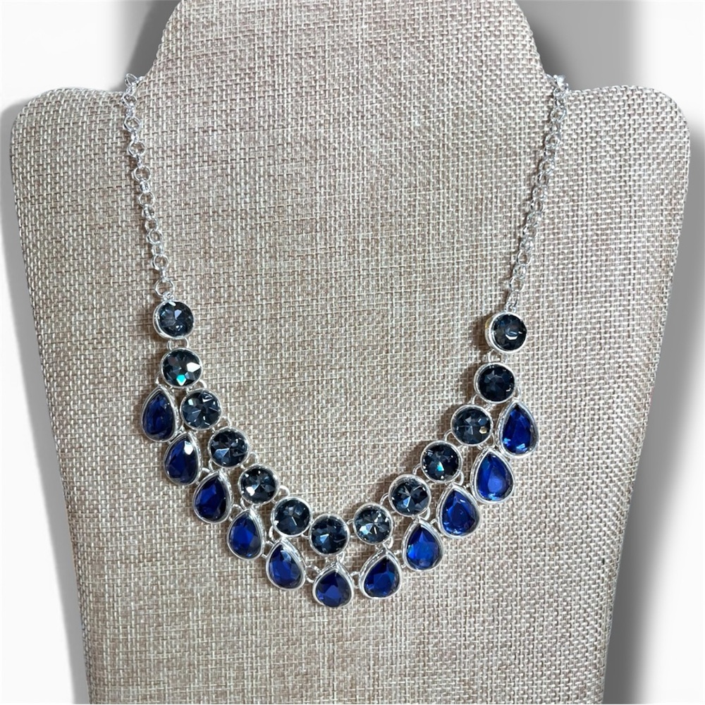 Liz Claiborne Silver-tone Necklace, Blue & Grey \ Dark Blue Tear Drop & Rounds